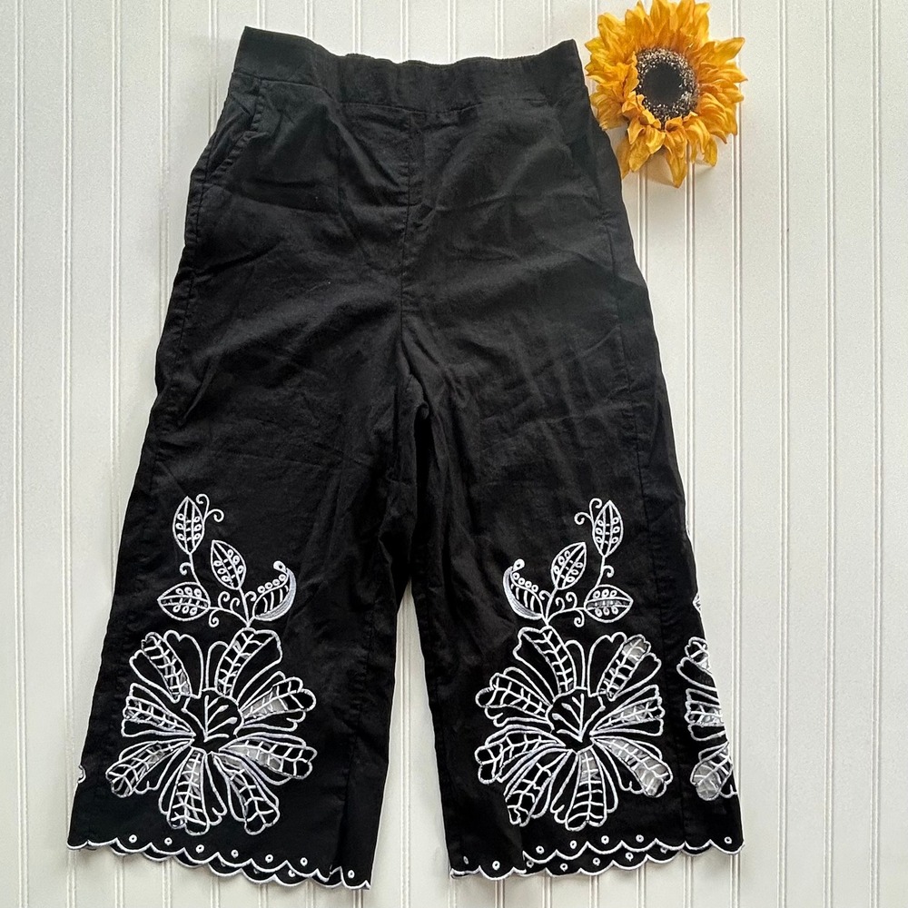 Christian Siriano Cropped Pants Large Black Good Embroidered Scalloped Hem